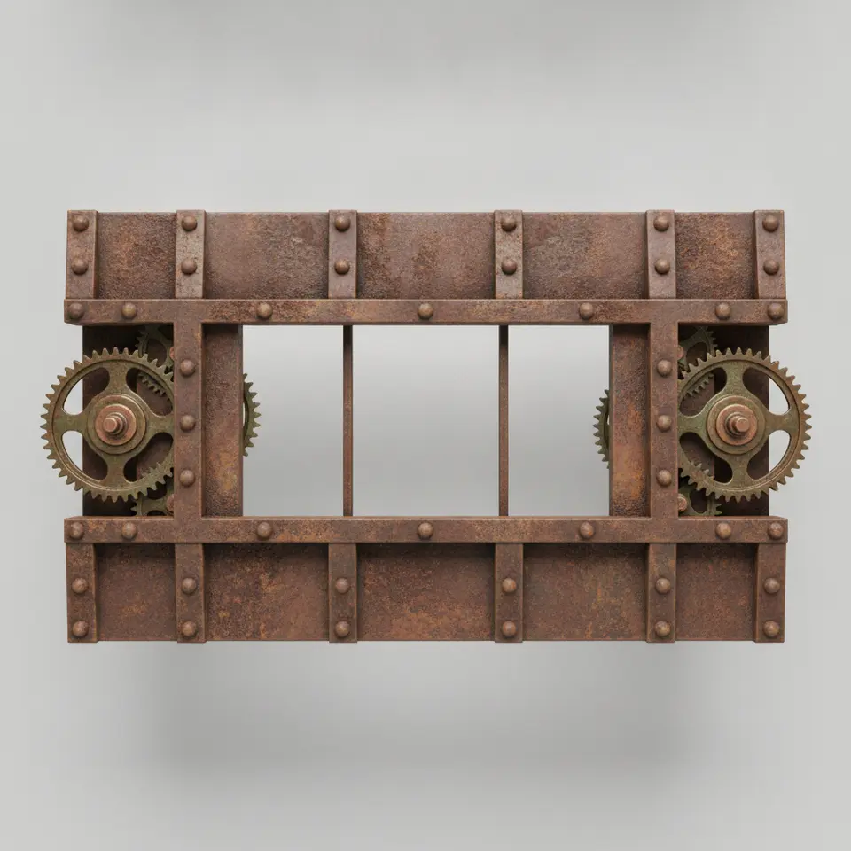 Rusty metal slot machine frame